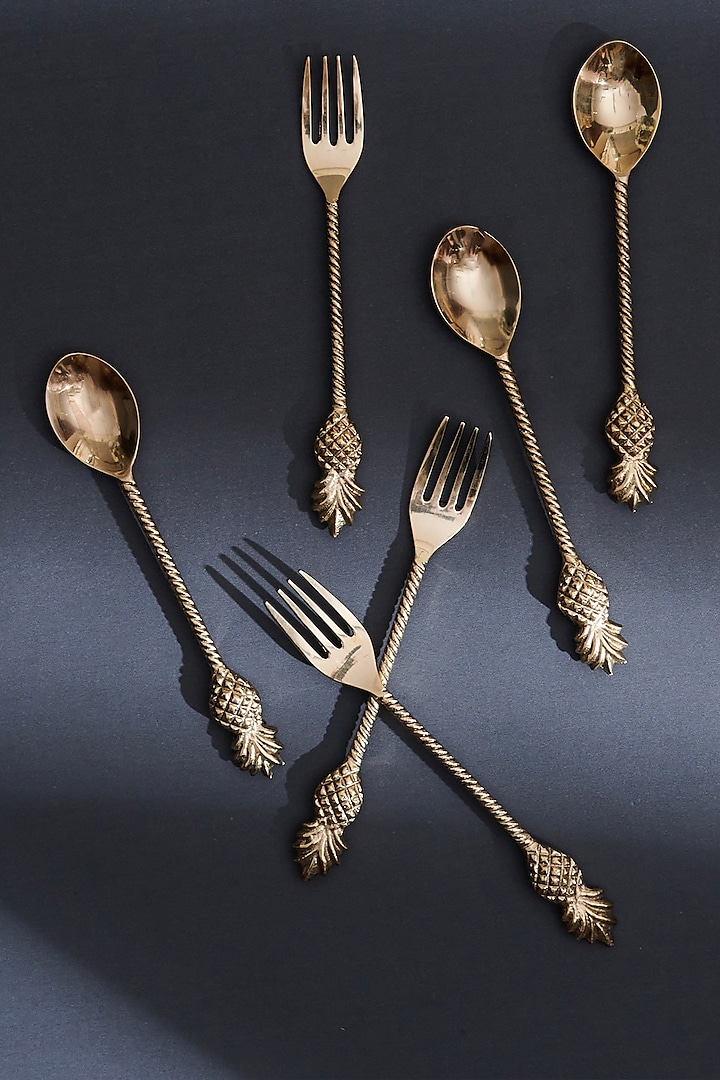 Gold Brass Cutlery (Set Of 8) by MelBau Designs