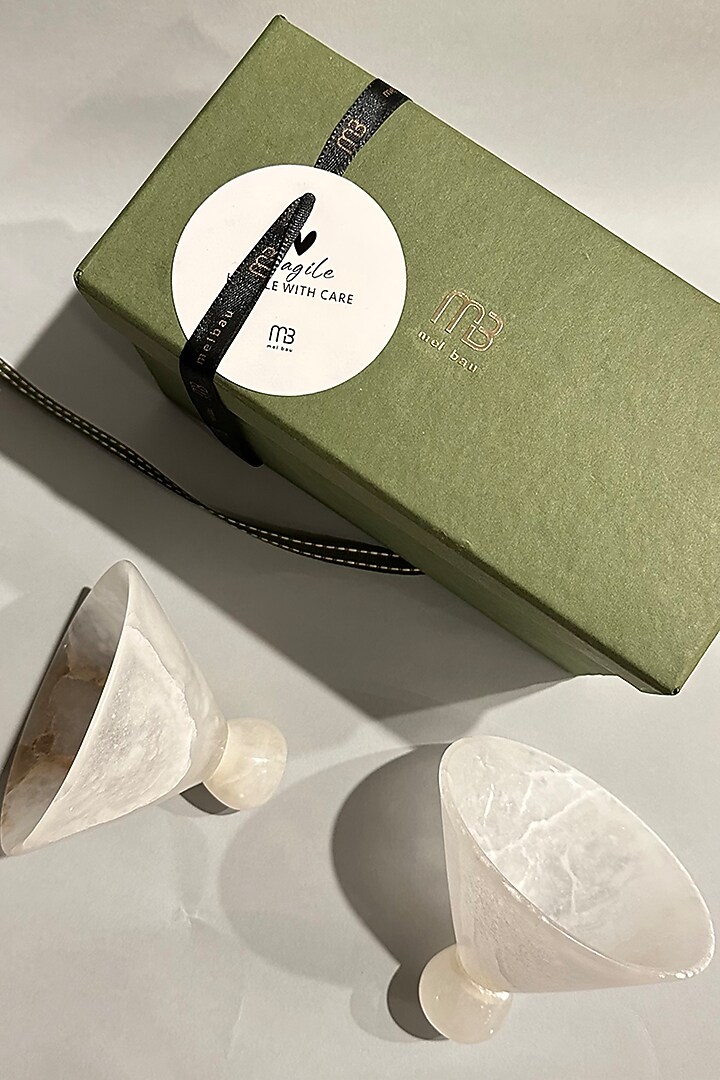 White Alabaster Stone Marble Cup (Set Of 2) by MelBau Designs at Pernia's Pop Up Shop