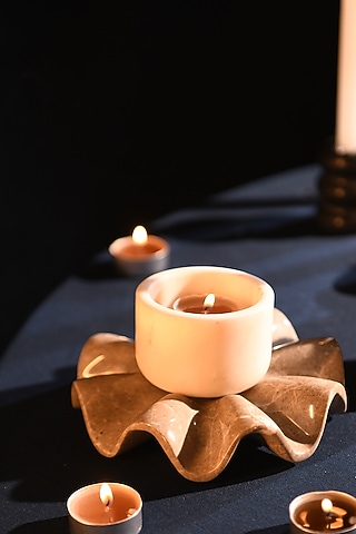 White Italian Marble Votive With Base by MelBau Designs