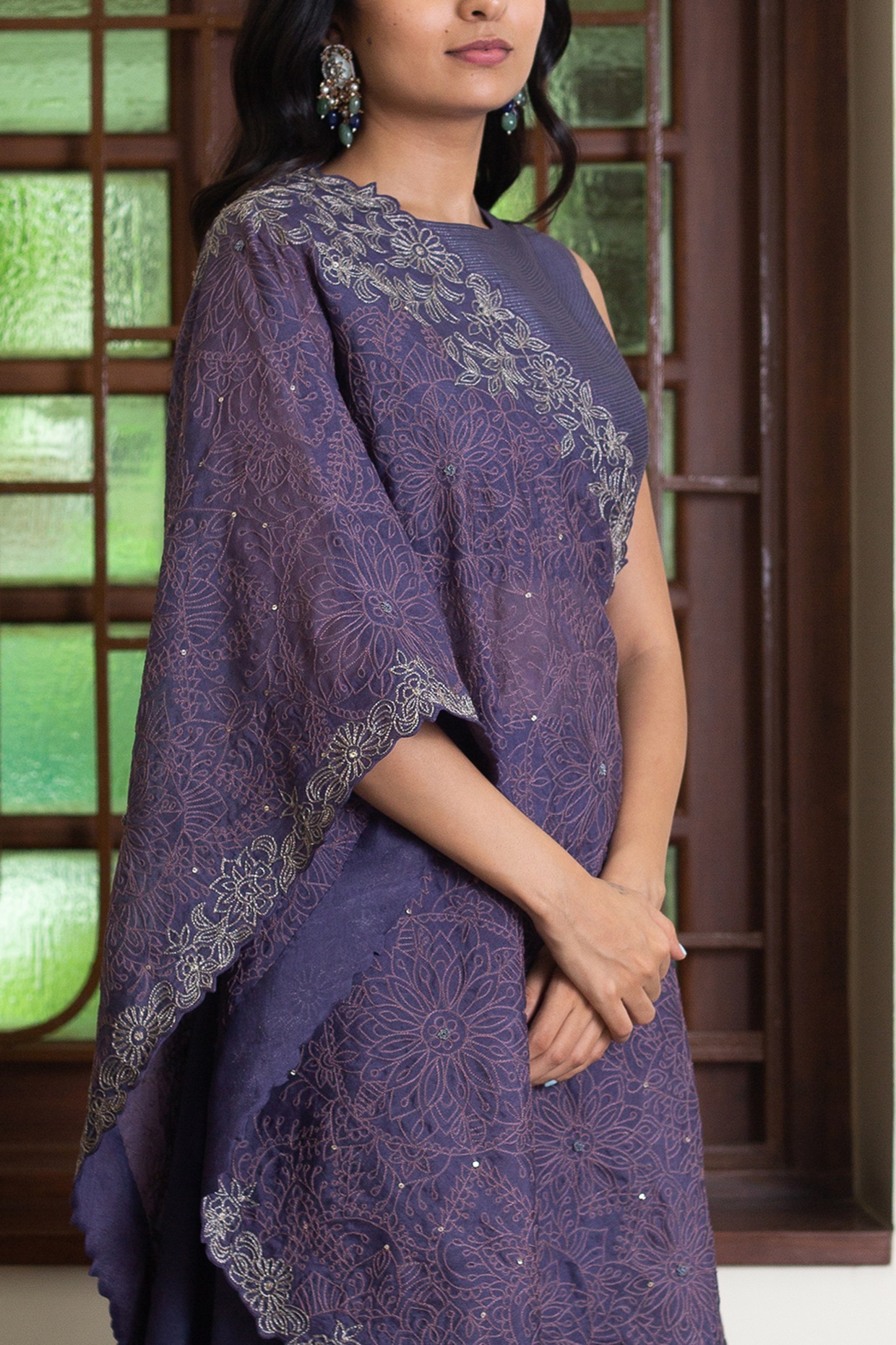 Flower Print Border Lavender Pure Organza Saree – Organza Mall