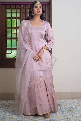 Lilac Chanderi Sharara Set by Maliha by Anar and Anoli