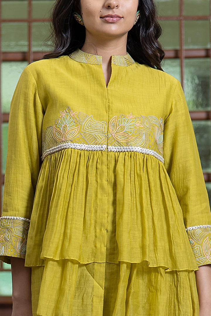 Mustard Soft Chanderi Embroidered Co-Ord Set by Maliha by Anar and Anoli at Pernia's Pop Up Shop
