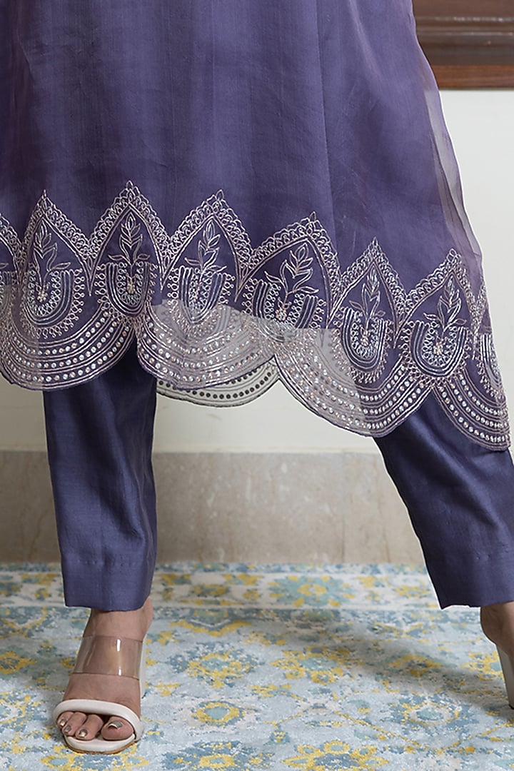 Dark Lilac Organza Embroidered Kaftan Set by Maliha by Anar and Anoli at Pernia's Pop Up Shop