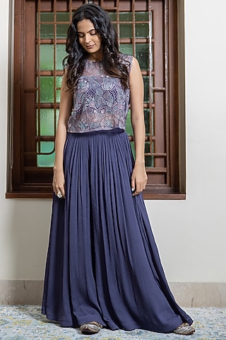 Dark Lilac Chiffon Pant Set by Maliha by Anar and Anoli