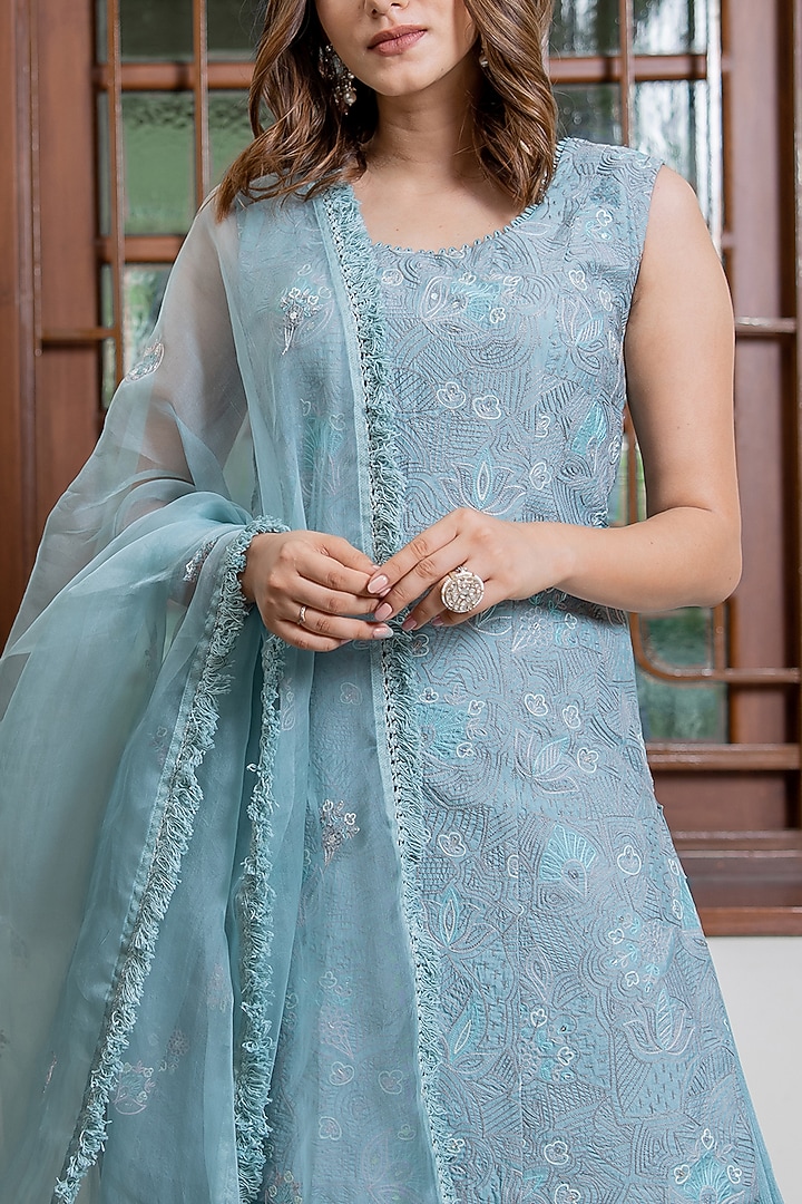 Aqua Blue Chiffon Wedding Sharara Set by Maliha by Anar and Anoli at Pernia's Pop Up Shop