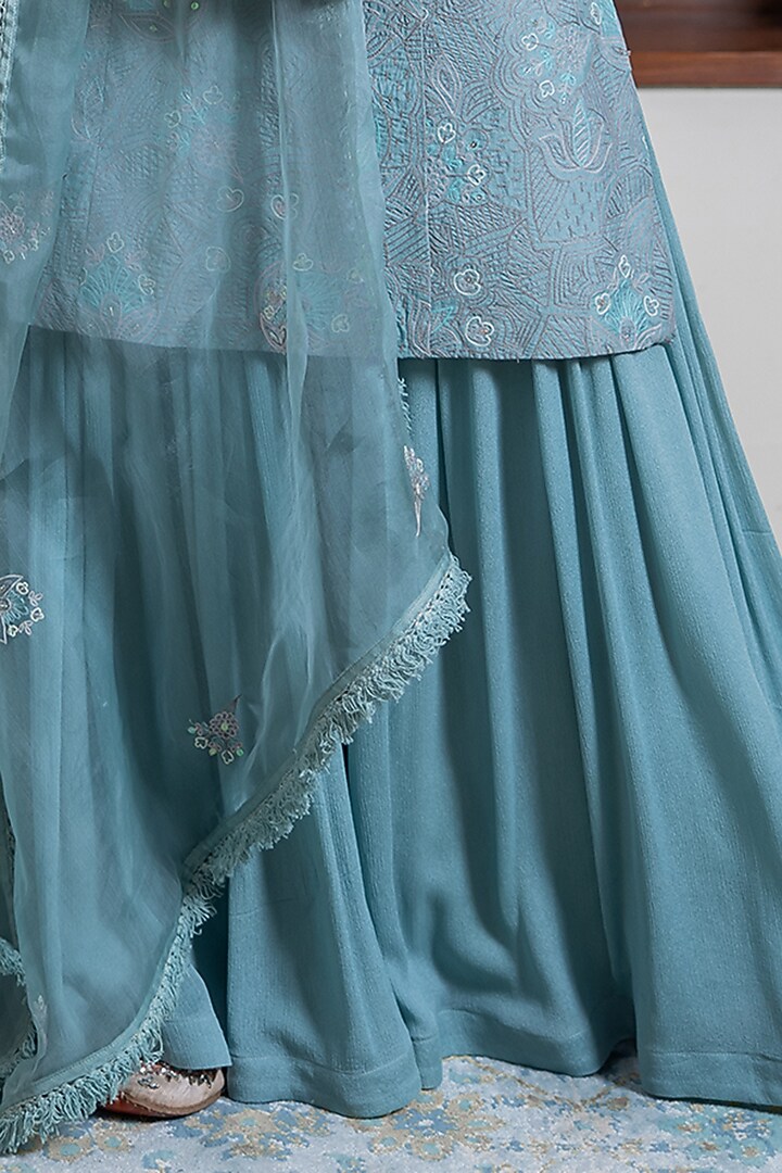 Aqua Blue Chiffon Wedding Sharara Set by Maliha by Anar and Anoli at Pernia's Pop Up Shop