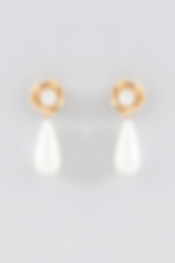 Gold Plated White Pearl Floral Dangler Earrings by Maalicious at Pernia's Pop Up Shop