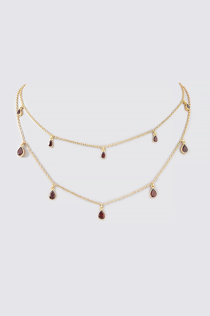 Gold Plated Garnet Stone Layered Necklace by Maalicious at Pernia's Pop Up Shop