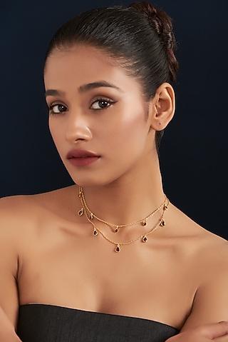 Gold Plated Garnet Stone Layered Necklace by Maalicious