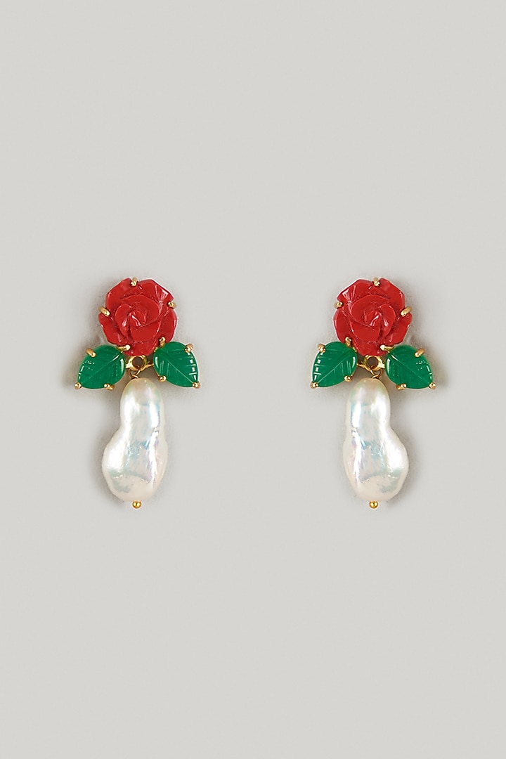 Gold Finish Pearl Dangler Earrings In Sterling Silver by Maalicious at Pernia's Pop Up Shop