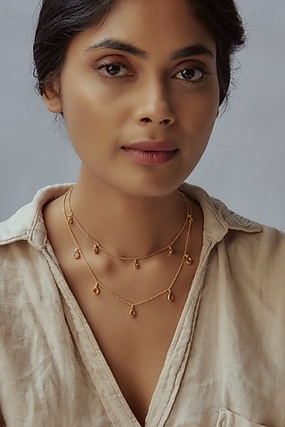 Gold Finish Citrine Necklaces (Set of 2) by Maalicious