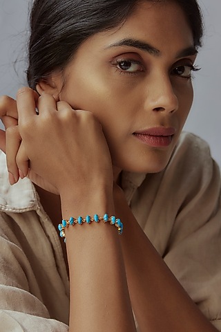 Gold Finish Turquoise Stone Bracelet by Maalicious