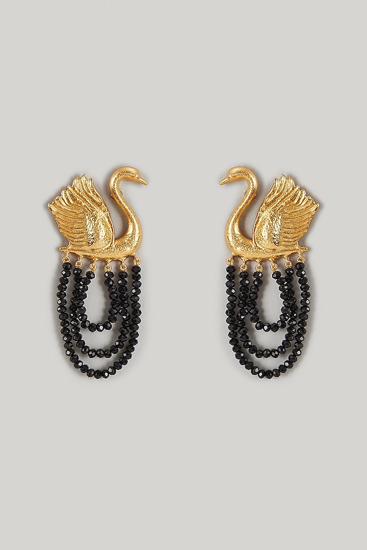 Gold Finish Black Beaded Dangler Earrings by Maalicious at Pernia's Pop Up Shop