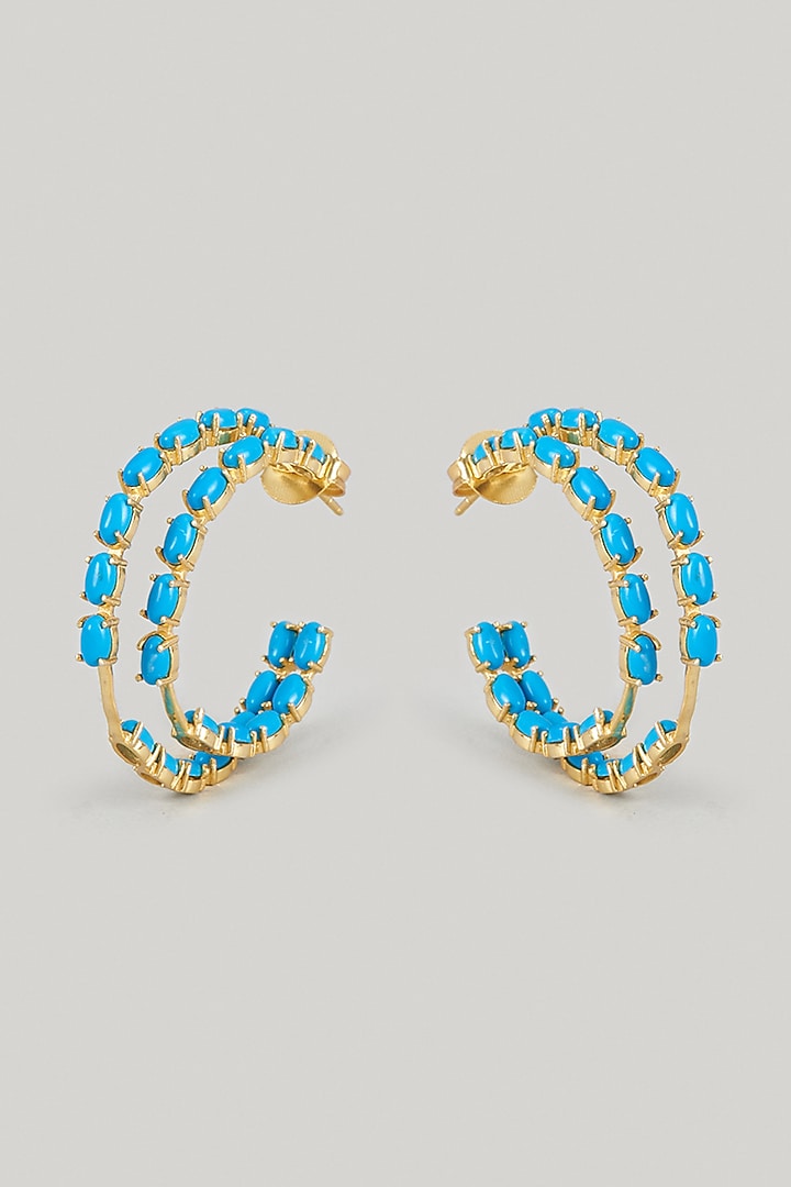 Gold Finish Turquoise Stone Hoop Earrings by Maalicious at Pernia's Pop Up Shop