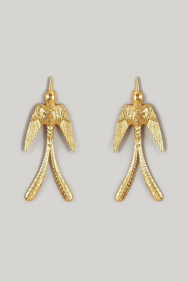 Gold Finish Drongo Bird Dangler Earrings by Maalicious at Pernia's Pop Up Shop