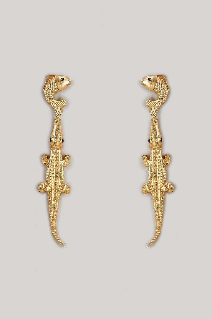 Gold Finish Alligator Kiki Dangler Earrings by Maalicious at Pernia's Pop Up Shop