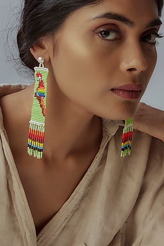 Gold Finish Beaded & Pearl Dangler Earrings by Maalicious