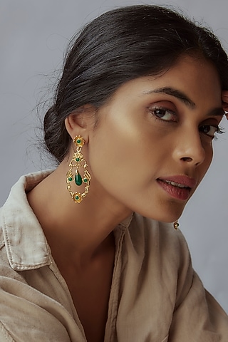 Gold Finish Chandelier Earrings by Maalicious