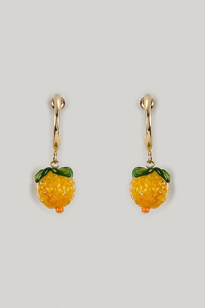 Gold Finish Orange Charm Dangler Earrings by Maalicious