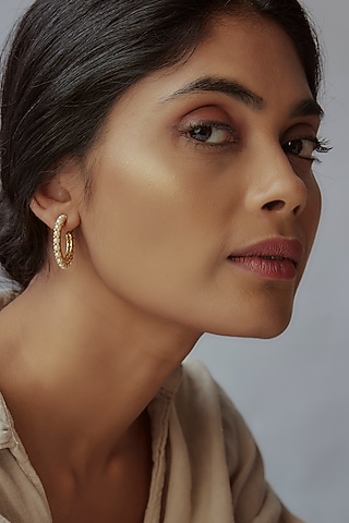Gold Finish Pearl Hoop Earrings by Maalicious