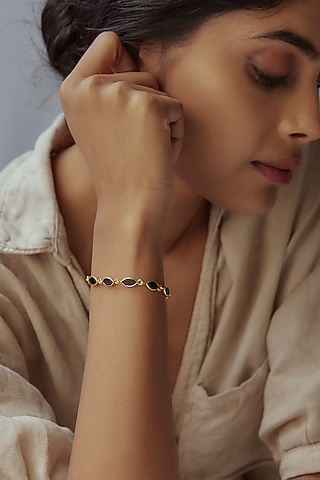 Gold Finish Black Stone Bracelet by Maalicious