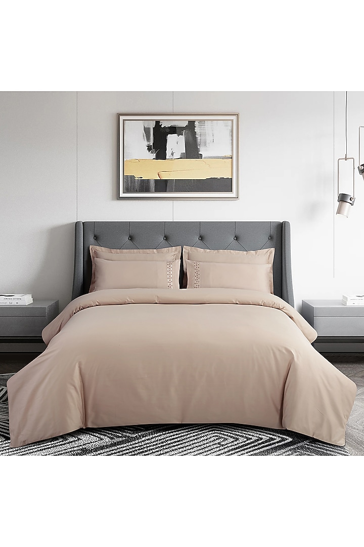 Beige Cotton Embroidered Bedsheet Set by Malako at Pernia's Pop Up Shop