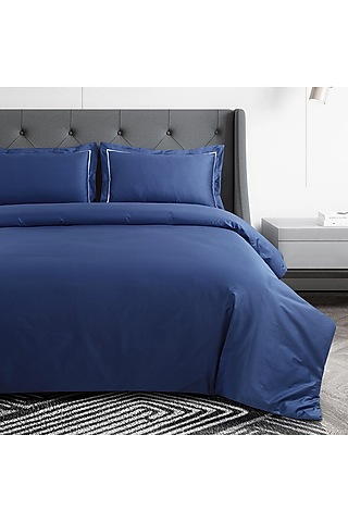 Blue Cotton Embroidered Bedsheet Set by Malako