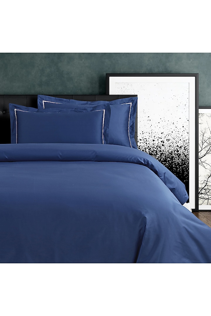 Blue Cotton Embroidered Bedsheet Set by Malako at Pernia's Pop Up Shop