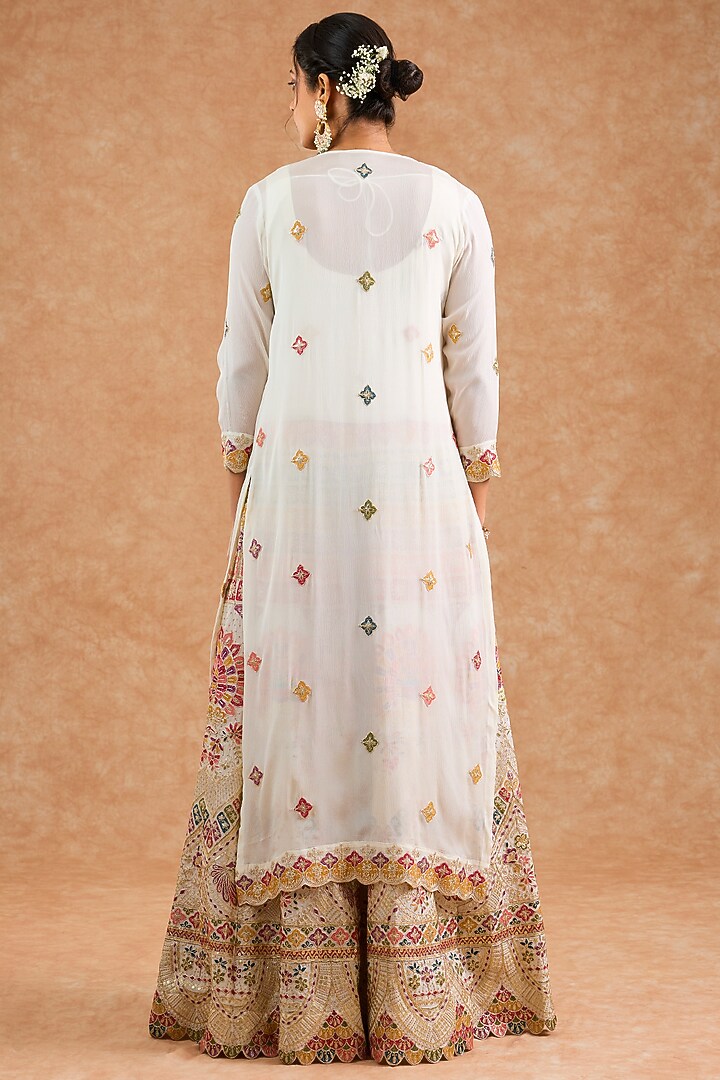 Off-White Viscose Chinon Chiffon Thread Embroidered Wedding Sharara Set by Milu Madan at Pernia's Pop Up Shop