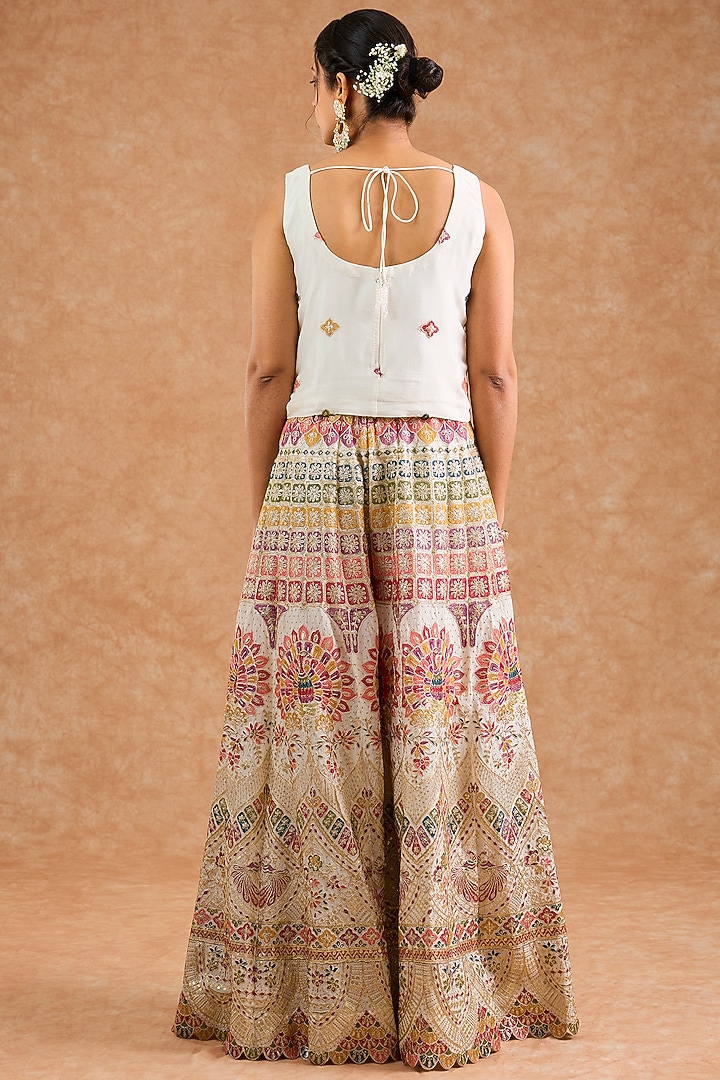 Off-White Viscose Chinon Chiffon Thread Embroidered Wedding Sharara Set by Milu Madan at Pernia's Pop Up Shop