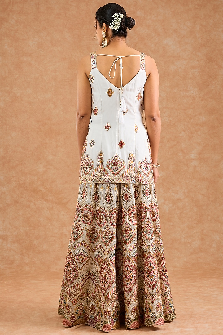 Off-White Viscose Chinon Chiffon Thread Embroidered Wedding Sharara Set by Milu Madan at Pernia's Pop Up Shop