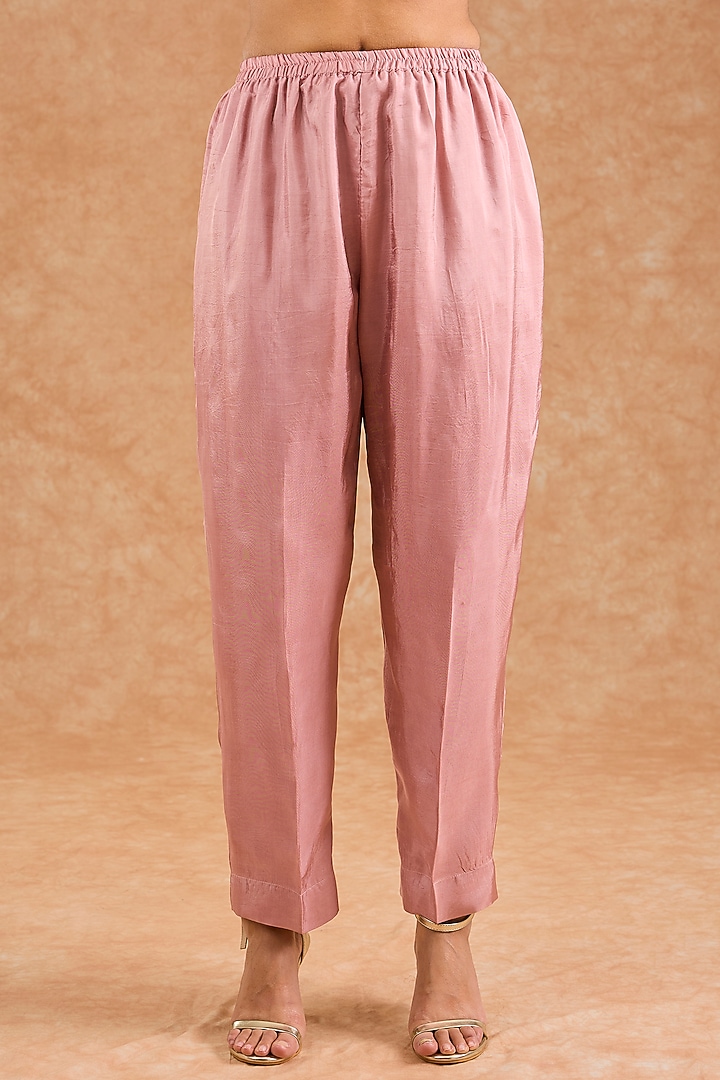 Dull Pink Viscose Silk Motif Hand Embroidered Kurta Set by Milu Madan at Pernia's Pop Up Shop