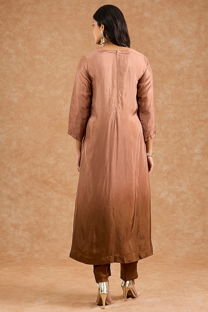 Brown Ombre Viscose Silk Hand Embroidered Kurta Set by Milu Madan at Pernia's Pop Up Shop