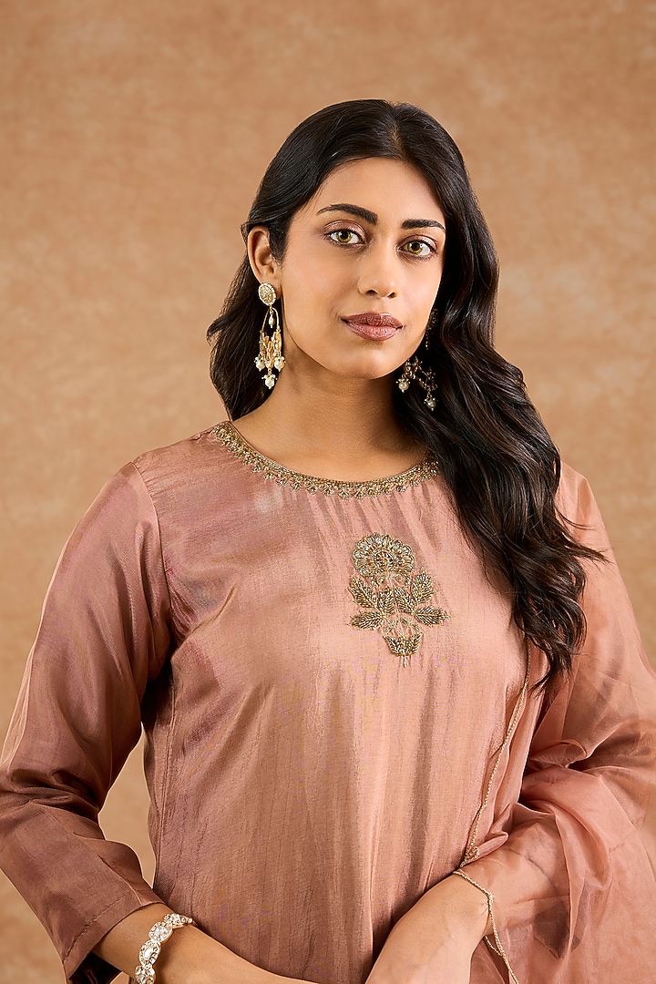 Brown Ombre Viscose Silk Hand Embroidered Kurta Set by Milu Madan at Pernia's Pop Up Shop