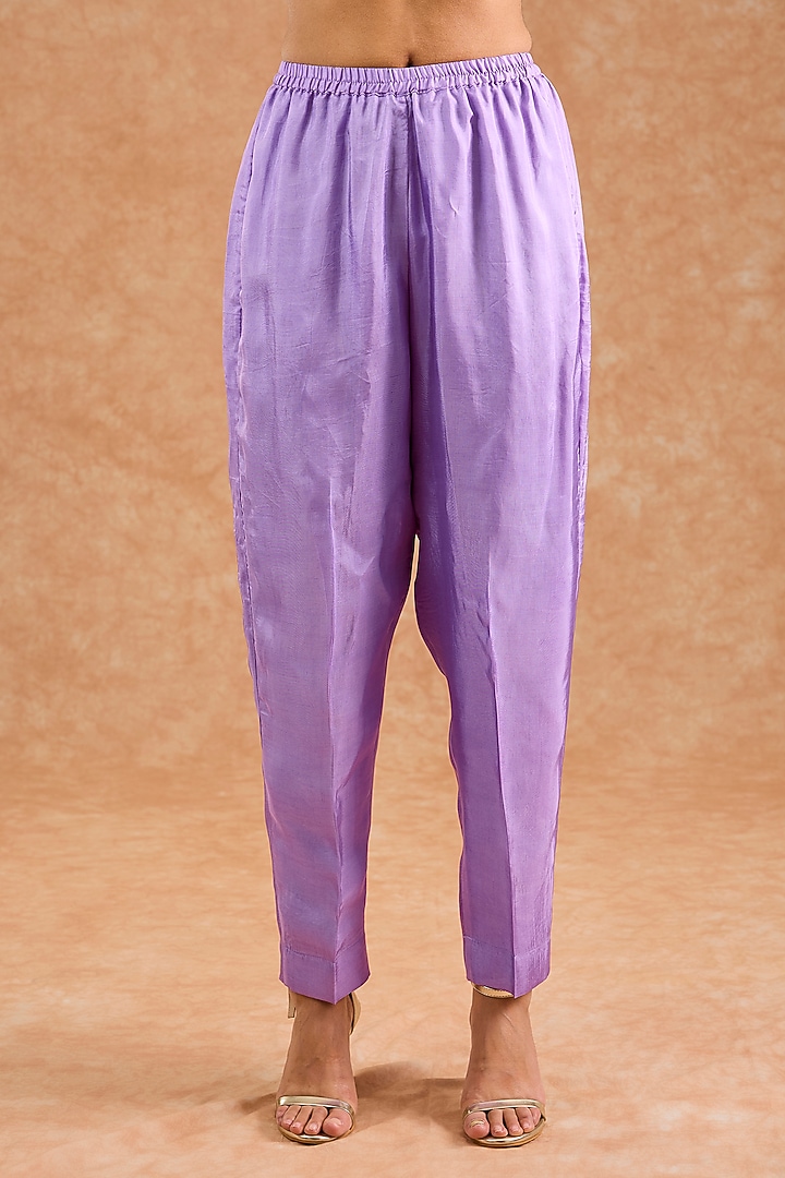 Purple Viscose Silk Hand Embroidered Kurta Set by Milu Madan at Pernia's Pop Up Shop