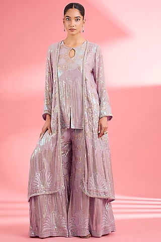 Dull Pink Georgette Sharara Set by Milu Madan
