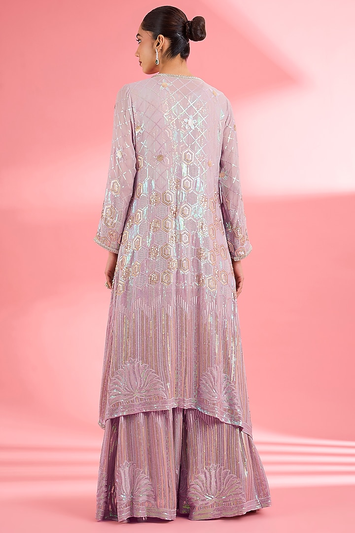 Dull Pink Georgette Party Wear Sharara Set by Milu Madan at Pernia's Pop Up Shop