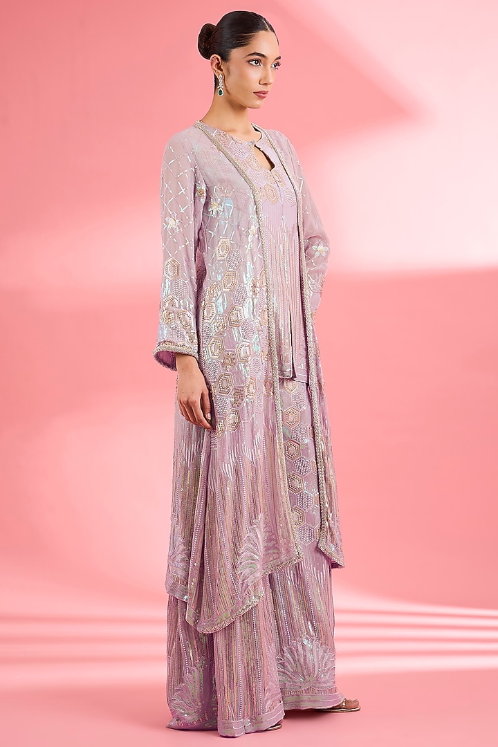 Dull Pink Georgette Party Wear Sharara Set by Milu Madan at Pernia's Pop Up Shop
