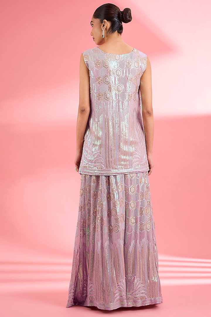 Dull Pink Georgette Party Wear Sharara Set by Milu Madan at Pernia's Pop Up Shop