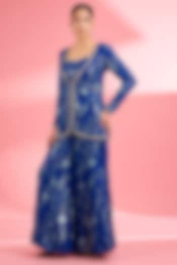 Royal Blue Georgette Party Wear Sharara Set by Milu Madan at Pernia's Pop Up Shop