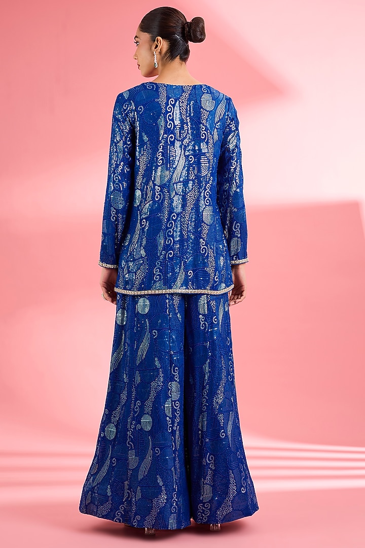 Royal Blue Georgette Party Wear Sharara Set by Milu Madan at Pernia's Pop Up Shop