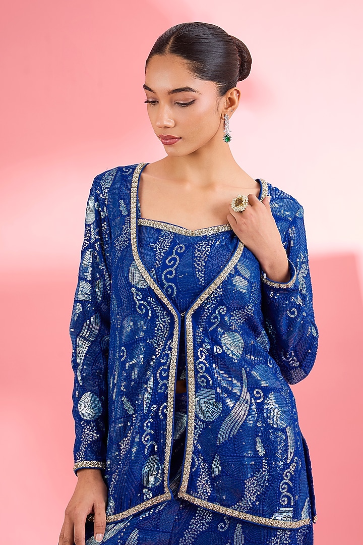 Royal Blue Georgette Party Wear Sharara Set by Milu Madan at Pernia's Pop Up Shop