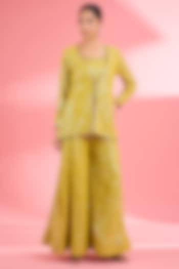 Lime Green Georgette Party Wear Sharara Set by Milu Madan at Pernia's Pop Up Shop