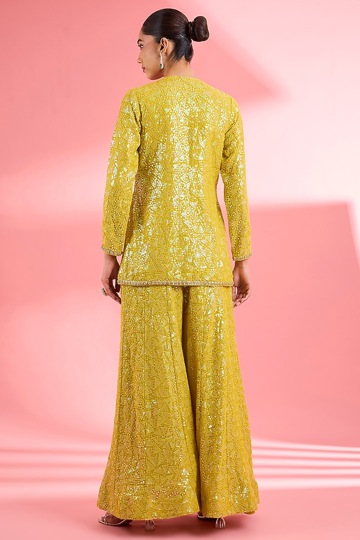 Lime Green Georgette Party Wear Sharara Set by Milu Madan at Pernia's Pop Up Shop