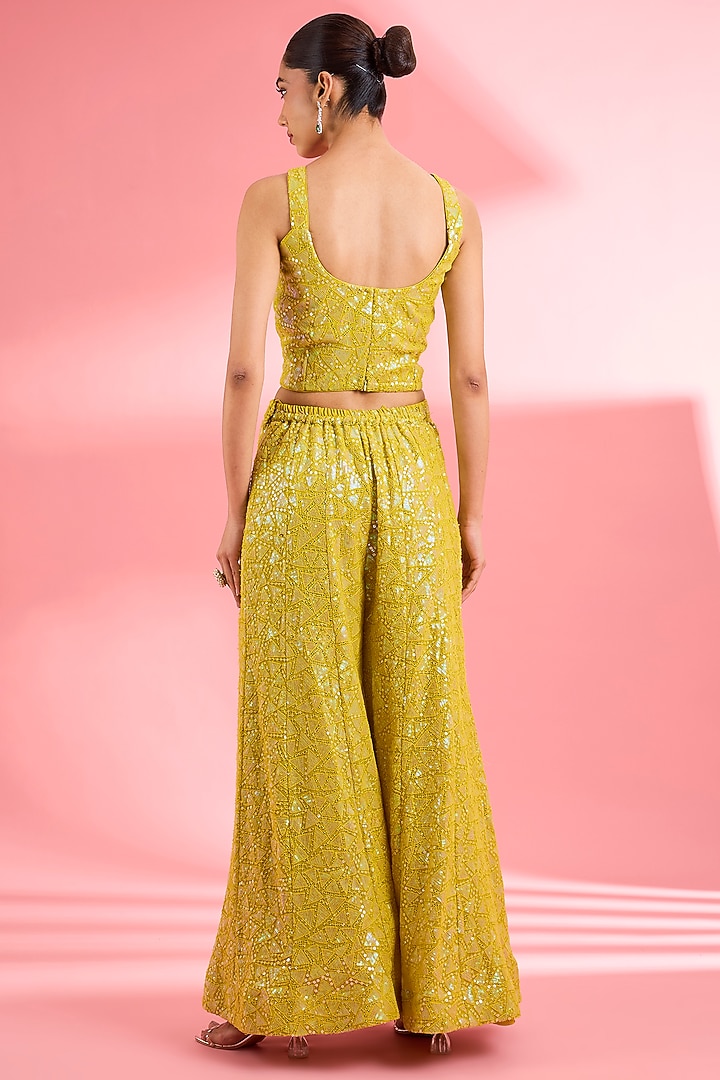 Lime Green Georgette Party Wear Sharara Set by Milu Madan at Pernia's Pop Up Shop