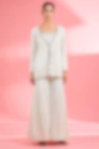 Ivory Georgette Party Wear Sharara Set by Milu Madan at Pernia's Pop Up Shop