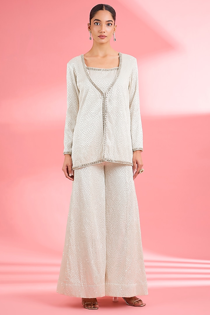 Ivory Georgette Party Wear Sharara Set by Milu Madan at Pernia's Pop Up Shop