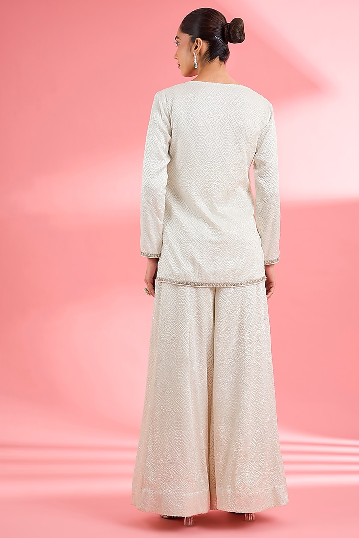 Ivory Georgette Party Wear Sharara Set by Milu Madan at Pernia's Pop Up Shop