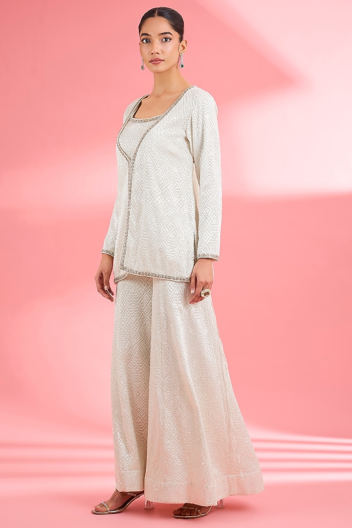 Ivory Georgette Party Wear Sharara Set by Milu Madan at Pernia's Pop Up Shop