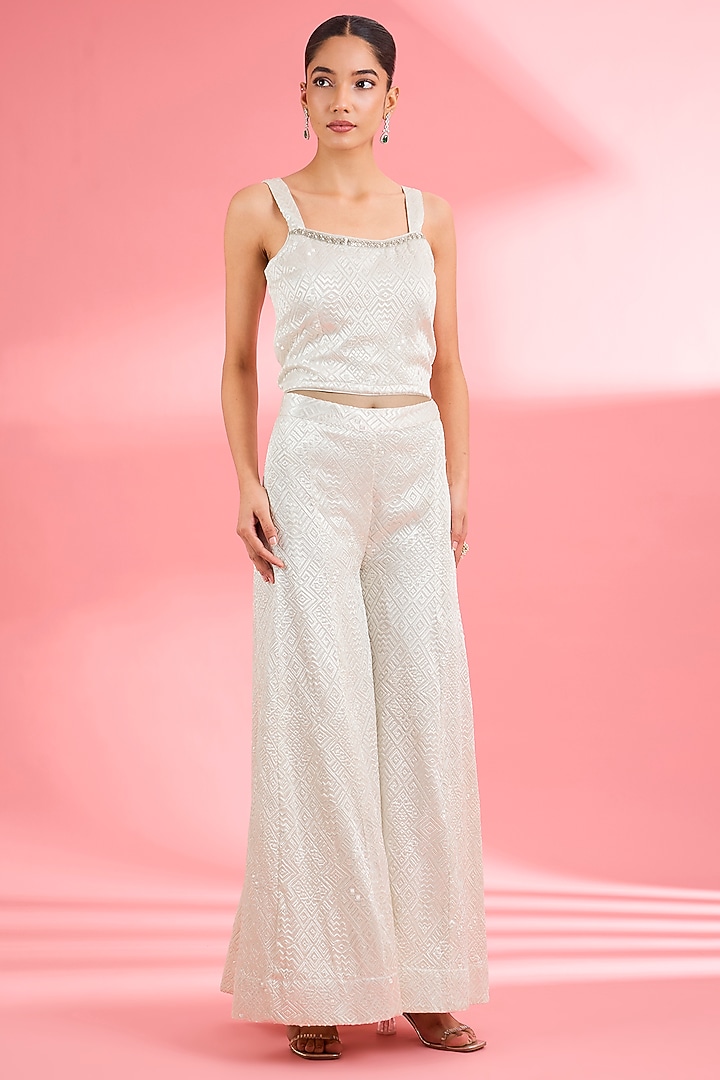 Ivory Georgette Party Wear Sharara Set by Milu Madan at Pernia's Pop Up Shop